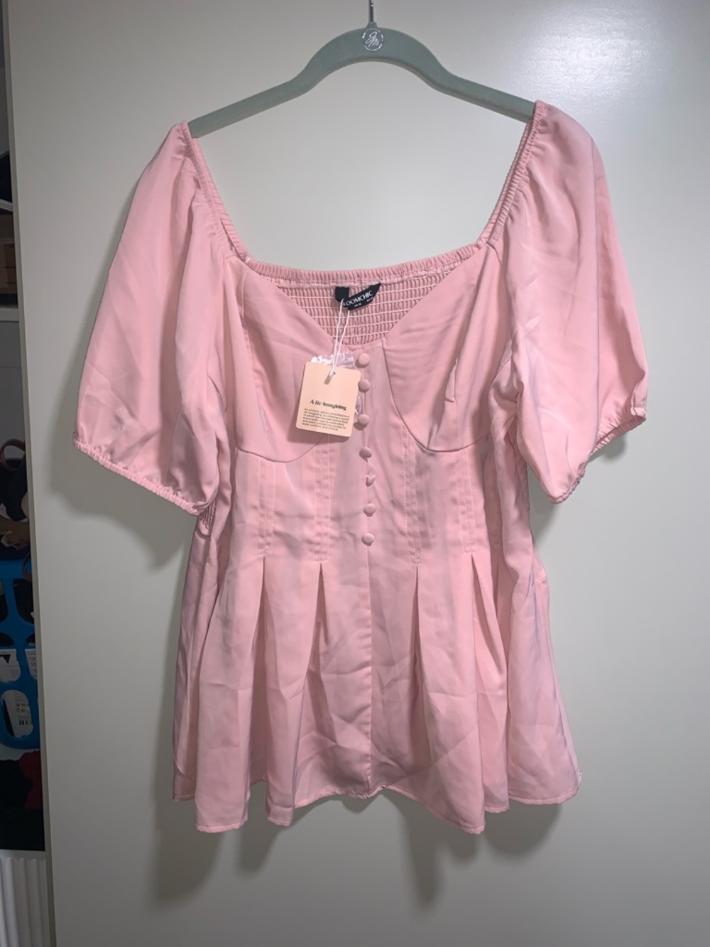 BloomChic Blush Pink Short Sleeve Peplum Blouse